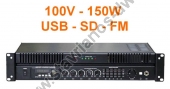  Μικροφωνικός ενισχυτής 100V με ισχύ 150W διαθέτει δέκτη FM και θύρα για σύνδεση Flash USB και SD MPA-300QUF 