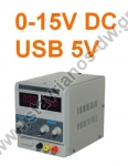  Τροφοδοτικό σταθεροποιημένο ρυθμιζόμενο 0-15VDC / 2A με ενδείξεις LED διαθέτει και εξοδο USB YH-1502D 