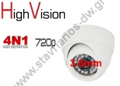  High Vision AHD Κάμερα Dome Υβριδική AHD / CVI / TVI / CVBS 4 τεχνολογίες σε 1 κάμερα με φακό 3.6mm και ανάλυση 1MP για εσωτερική χρήση HV-501 