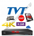  TVT TD-2116NE-HP 4K + 1TB 4K H.265 ψηφιακό 5-υβριδικό καταγραφικό 16 καμερών (IP, TVI,CVI και AHD) + 8 καμερών ΙΡ και 1 ήχου με δίσκο 1TB 