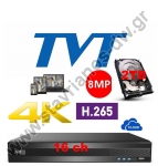 TVT TD-2116NE-HP 4K + 2TB 4K H.265 ψηφιακό 5-υβριδικό καταγραφικό 16 καμερών (IP, TVI,CVI και AHD) + 8 καμερών ΙΡ και 1 ήχου με δίσκο 2TB 