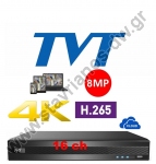  TVT TD-2116NE-HP 4K 4K H.265 ψηφιακό 5-υβριδικό καταγραφικό 16 καμερών (IP, TVI,CVI και AHD) + 8 καμερών ΙΡ και 1 ήχου 