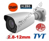  Κάμερα bullet 2.0MP τεχνολογίας IP H265 με φακό 2.8-12mm TD-9422S3 