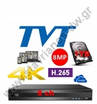  TVT TD-2108NS-HP 4K + 1TB 4K H.265 ψηφιακό 5-υβριδικό καταγραφικό 8 καμερών (αναλογικών TVI CVI και AHD), 1 ήχου με ελληνικό μενού Με Δίσκο 1ΤΒ 