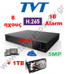  TVT TD-2716NE-HC + 1TB Καταγραφικό H.265 ψηφιακό 5-υβριδικό καταγραφικό 16 καμερών (αναλογικών,IP, TVI,CVI και AHD) 8 ήχων & 16 εισόδων συναγερμού 
