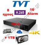  TVT TD-2716TE-HP 4K + 1TB DVR 4K H.265 ψηφιακό 5-υβριδικό καταγραφικό 16 καμερών 8 ήχων και 16 εισόδων συναγερμού 