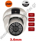  AHD Υβριδική Κάμερα Dome AHD / CVI / TVI / CVBS 4 τεχνολογίες σε 1 κάμερα με φακό 3.6mm και ανάλυση 2MP (1080p) DW-38968 