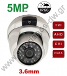  AHD Υβριδική Κάμερα Dome AHD / CVI / TVI / CVBS 4 τεχνολογίες σε 1 κάμερα με φακό 3.6mm και ανάλυση 5MP DW-38969 