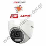  HIKVISION DS-2CE72HFT-F Κάμερα Dome ColorVu 5MP με φακό 3.6mm και εμβέλεια λευκου φωτός 20 μέτρα 