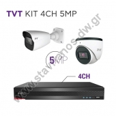  TVT KIT 4CH 5MP  2  DOME (1) + BULLET (1) + DVR 4CH   5MP   3.6mm 
