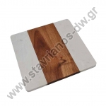  Μαρμάρινο πλατό σερβιρίσματος με διάσταση 25 x 25cm και συνδιασμό Λευκό μάρμαρο/ξύλο DW-44651 