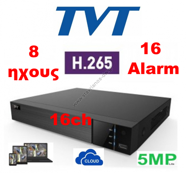  TVT TD-2716NE-HC DVR -  H.265  5-  16  (,IP, TVI,CVI  AHD) 8   16   