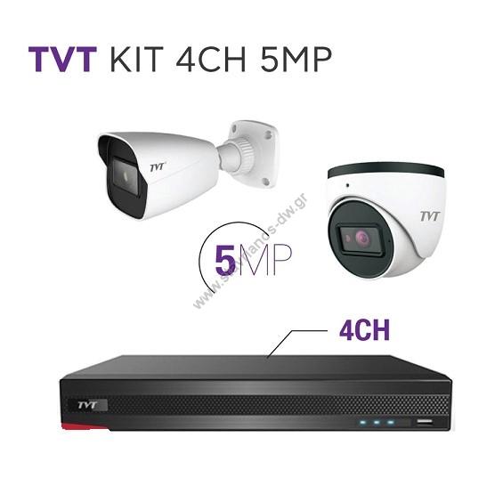  TVT KIT 4CH 5MP  2  DOME (1) + BULLET (1) + DVR 4CH   5MP   3.6mm 