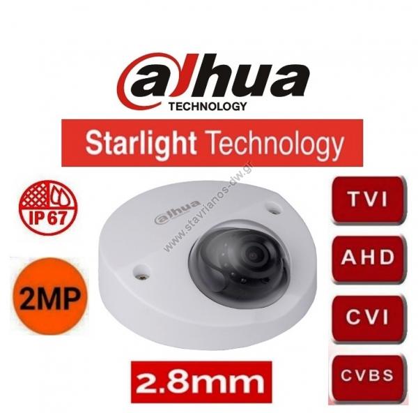  DAHUA HAC-HDBW2241F-A-0280B Starlight Mini Dome     2.8mm   2MP (CVI/TVI/AHD/CVBS)    
