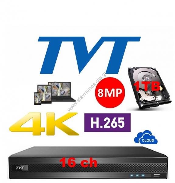  TVT TD-2116NE-HP 4K + 1TB 4K H.265  5-  16  (IP, TVI,CVI  AHD) + 8    1    1TB 