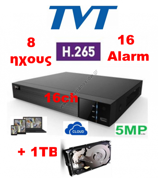  TVT TD-2716NE-HC + 1TB  H.265  5-  16  (,IP, TVI,CVI  AHD) 8  & 16   