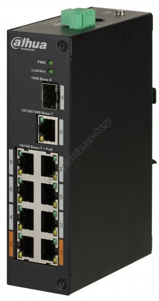  DAHUA PFS3110-8ET-96-V2 Switch  8  PoE, 1  uplink 1000Mbps  1  SFP (Unmanaged, Hardened) 